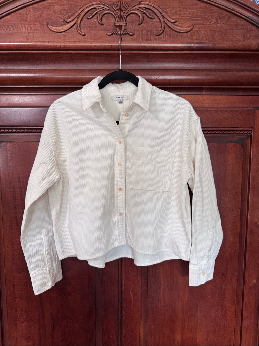 Madewell Cream Corduroy Button Up Cropped Shirt ~ Size XS